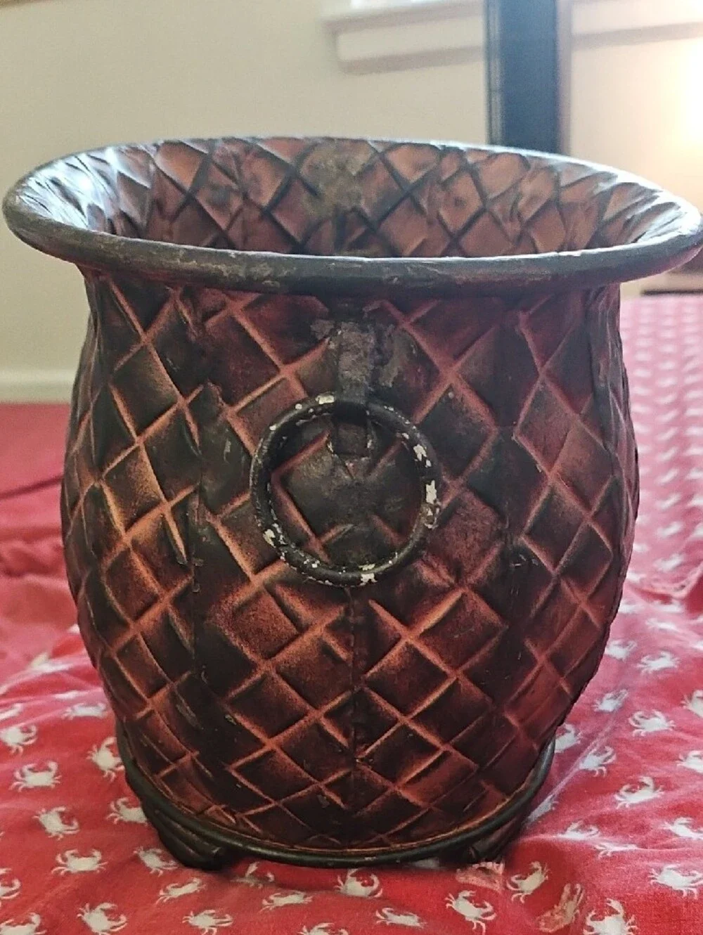 Decorative Copper-Tone Textured Planter - Home Accents